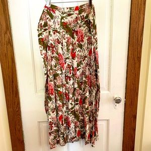 Beautiful Floral Design Green and Pink Wrap Skirt.